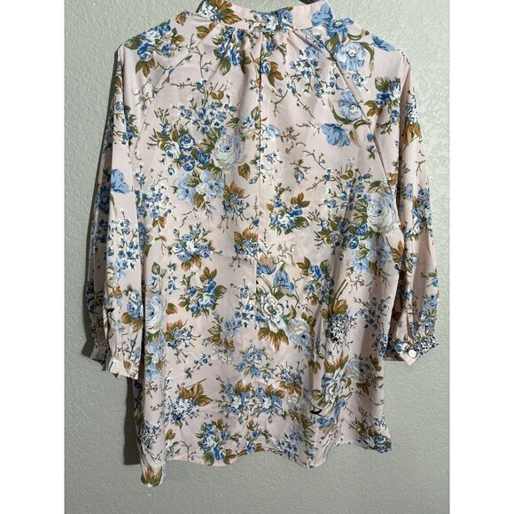 Zanzea Blouse top Womens Floral Print size L Pink Blue Polyester Lightweight - Picture 3 of 9